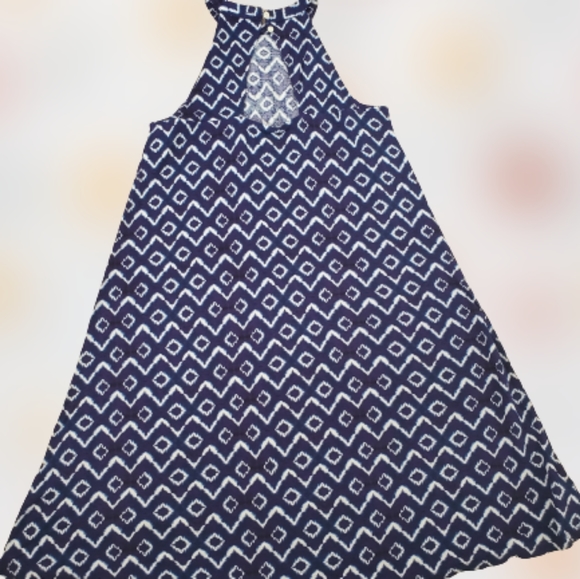 LOFT batik halter swingy knit dress, small, blue - Picture 6 of 11